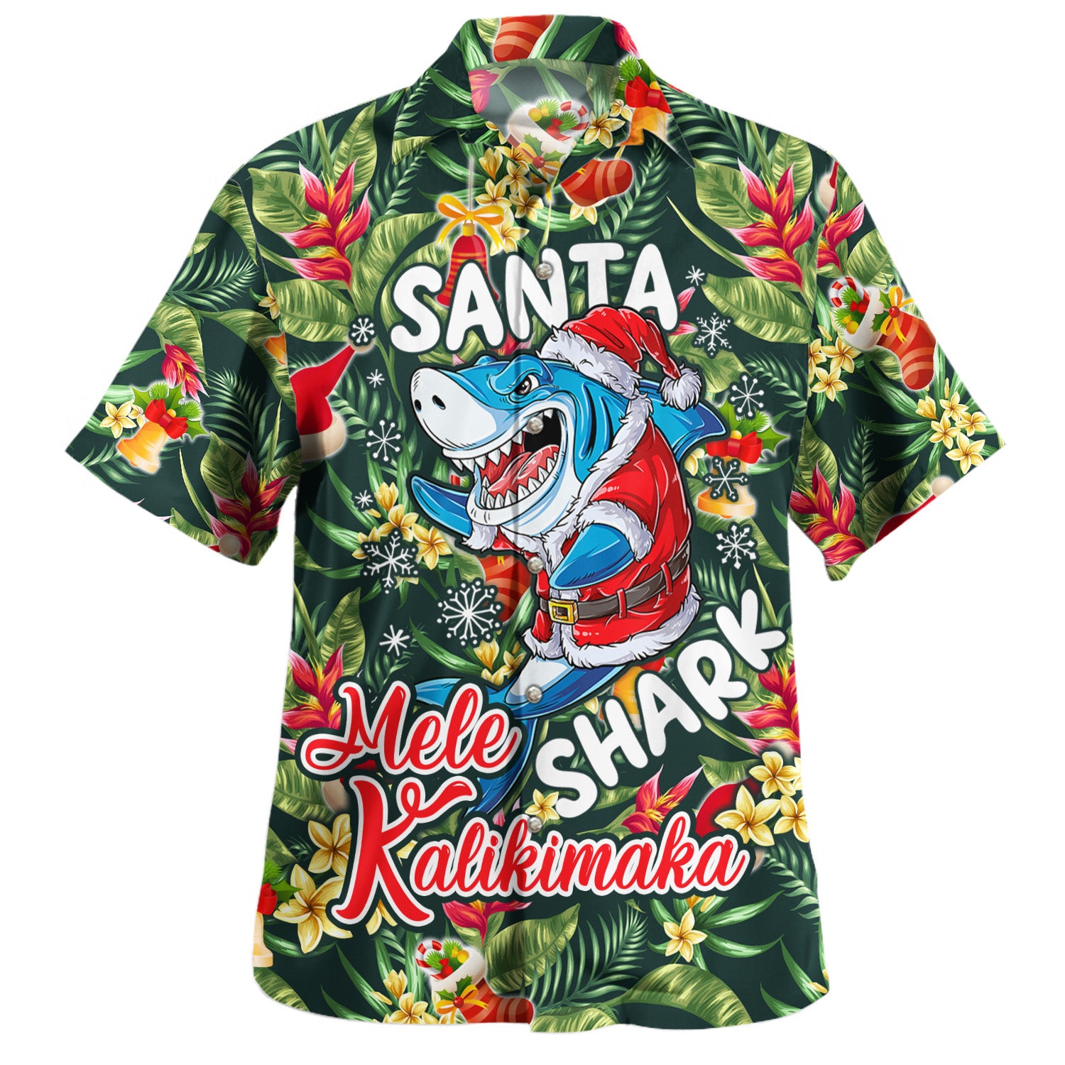 Hawaii Hawaiian Shirt Mele Kalikimaka Santa Shark Tropical Style