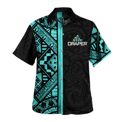 CUSTOM DRAPER Hawaiian Shirt - Polynesian Tribal Pattern Turquoise