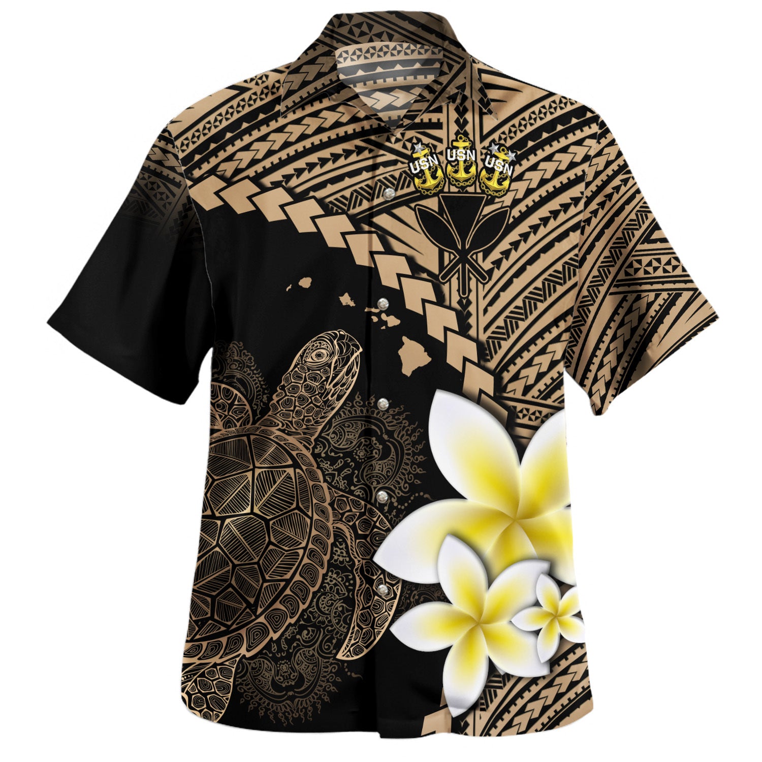 Ke Koa O Ke Kai Custom Personalised Hawaiian Shirt Plumeria Sea Turtle Tattoo Tribal Design