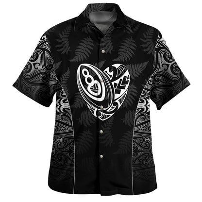 New Zealand Personalized Hawaiian Shirt Rugby Heart Maori Style Silver Fern