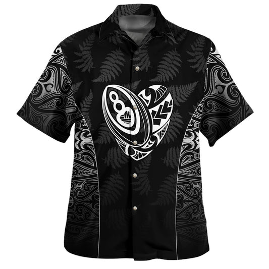 New Zealand Personalized Hawaiian Shirt Rugby Heart Maori Style Silver Fern