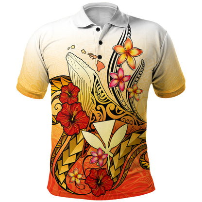 Hawaii Polo Shirt Humpback Whale with Hibiscus Plumeria