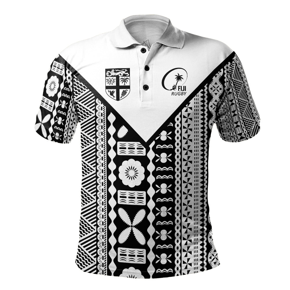 Fiji Rugby Tapa Polo Shirt Fiji Flag Coat Of Arms Pattern