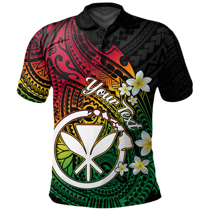 Hawaii Polo Shirt Custom Plumeria Flowers Tribal Motif Reggae