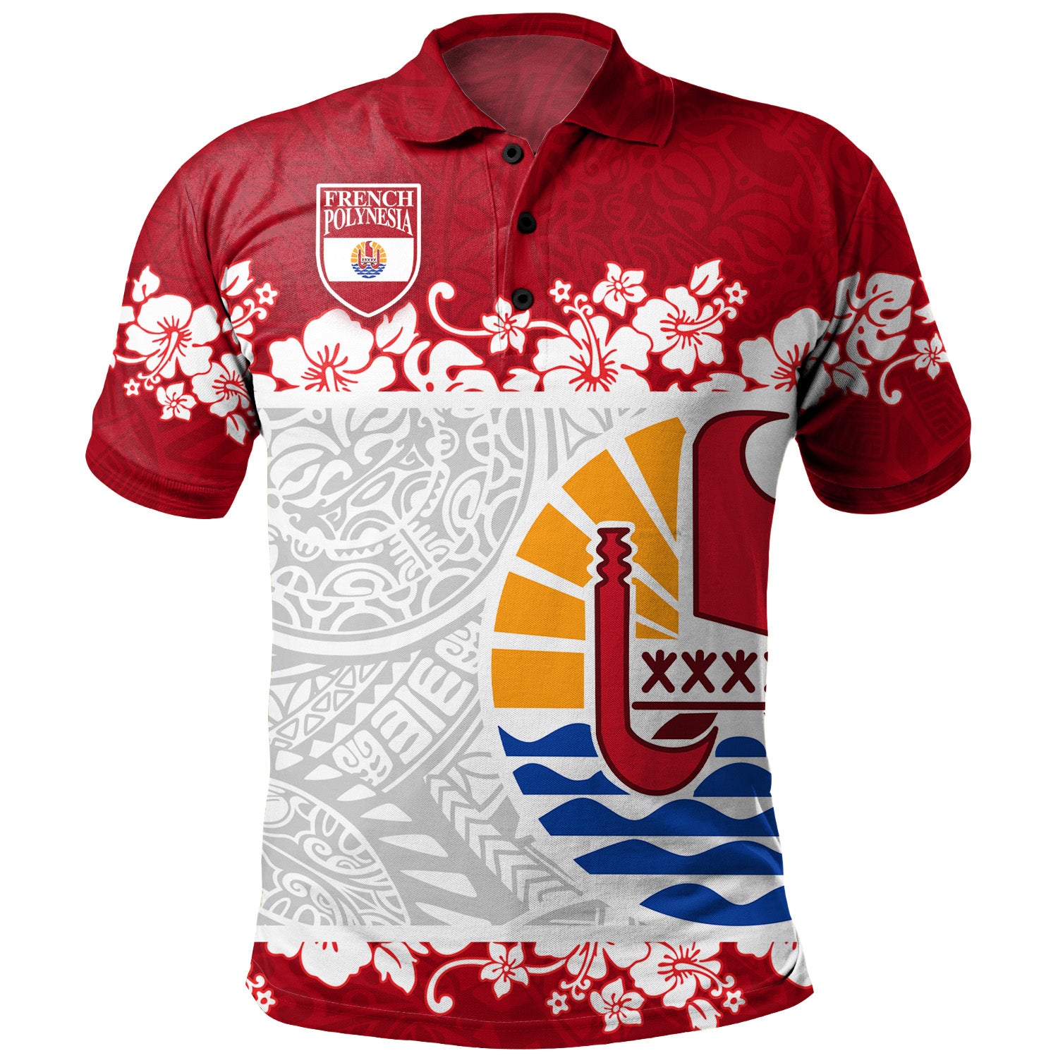 French Polynesia Polo Shirt Seal With Plumeria Flowers Polynesia Patterns