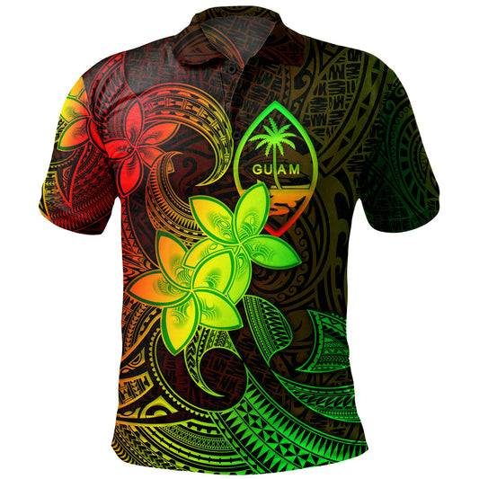 Guam Polo Shirt Plumeria Flowers Vintage Style Reggae Colors