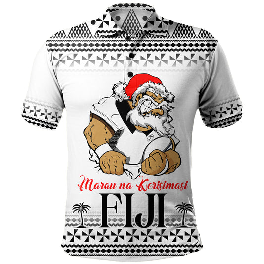 Fiji Polo Shirt Marau na Kerisimasi Rugby Santa Style