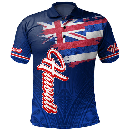 Hawaii Polo Shirt Hawaii Flag Blue Color Polynesian Patterns Grunge Style