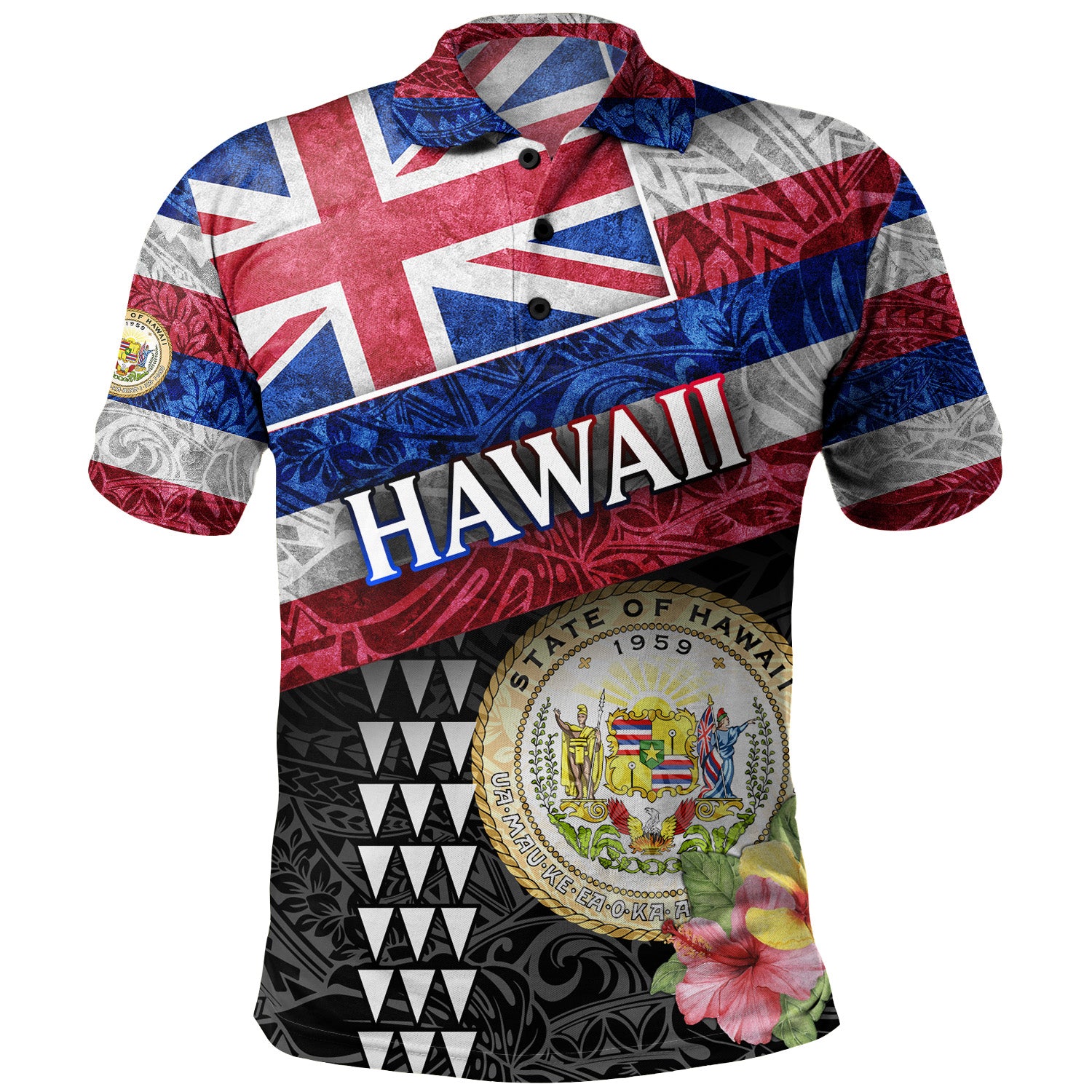 Hawaii Polo Shirt Hawaiian Flag Polynesian Tribal Hibiscus Style