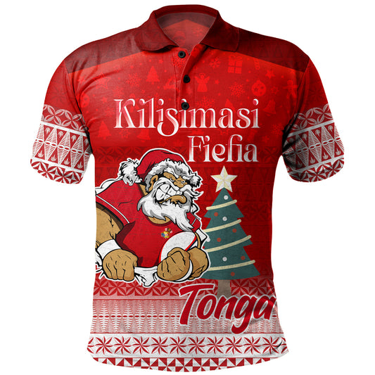 Tonga Polo Shirt Kilisimasi Fiefia Rugby Santa Style