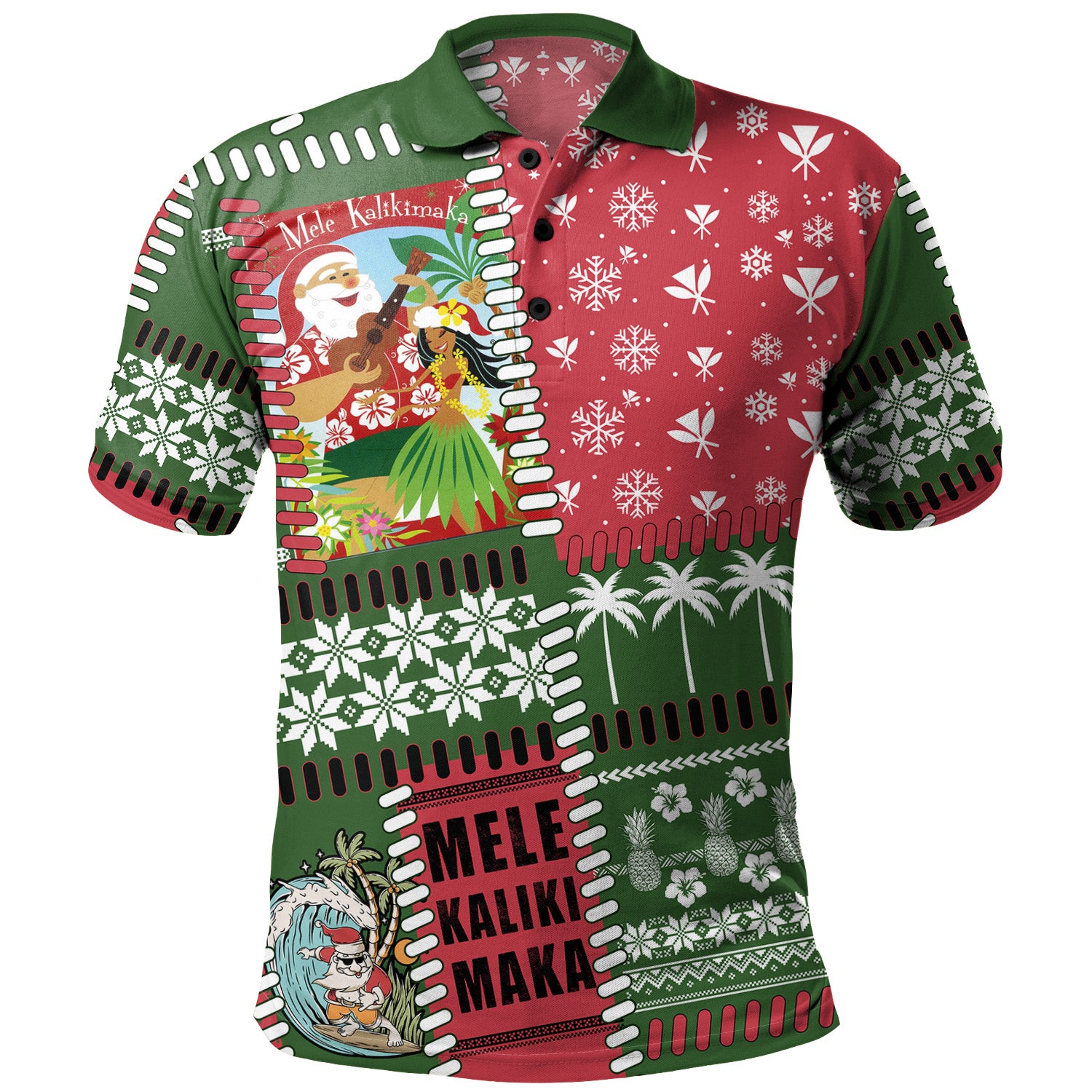 Hawaii Polo Shirt Santa Surfing Mele Kalikimaka Kanaka Maoli