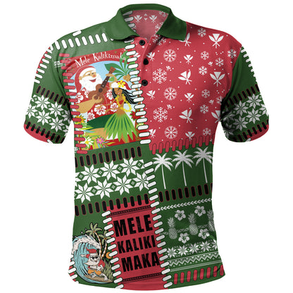 Hawaii Polo Shirt Santa Surfing Mele Kalikimaka Kanaka Maoli