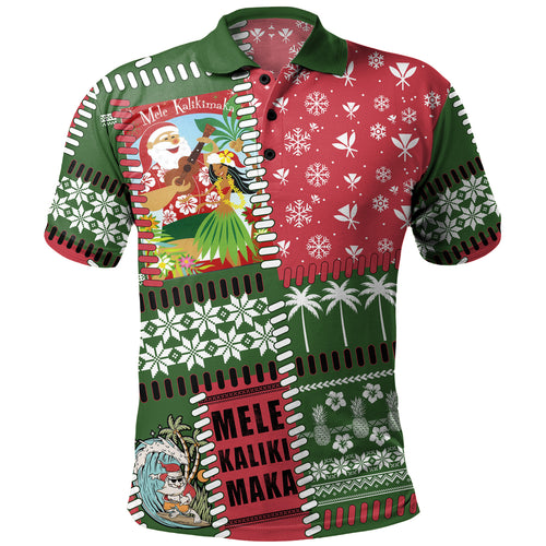 Hawaii Polo Shirt Santa Surfing Mele Kalikimaka Kanaka Maoli