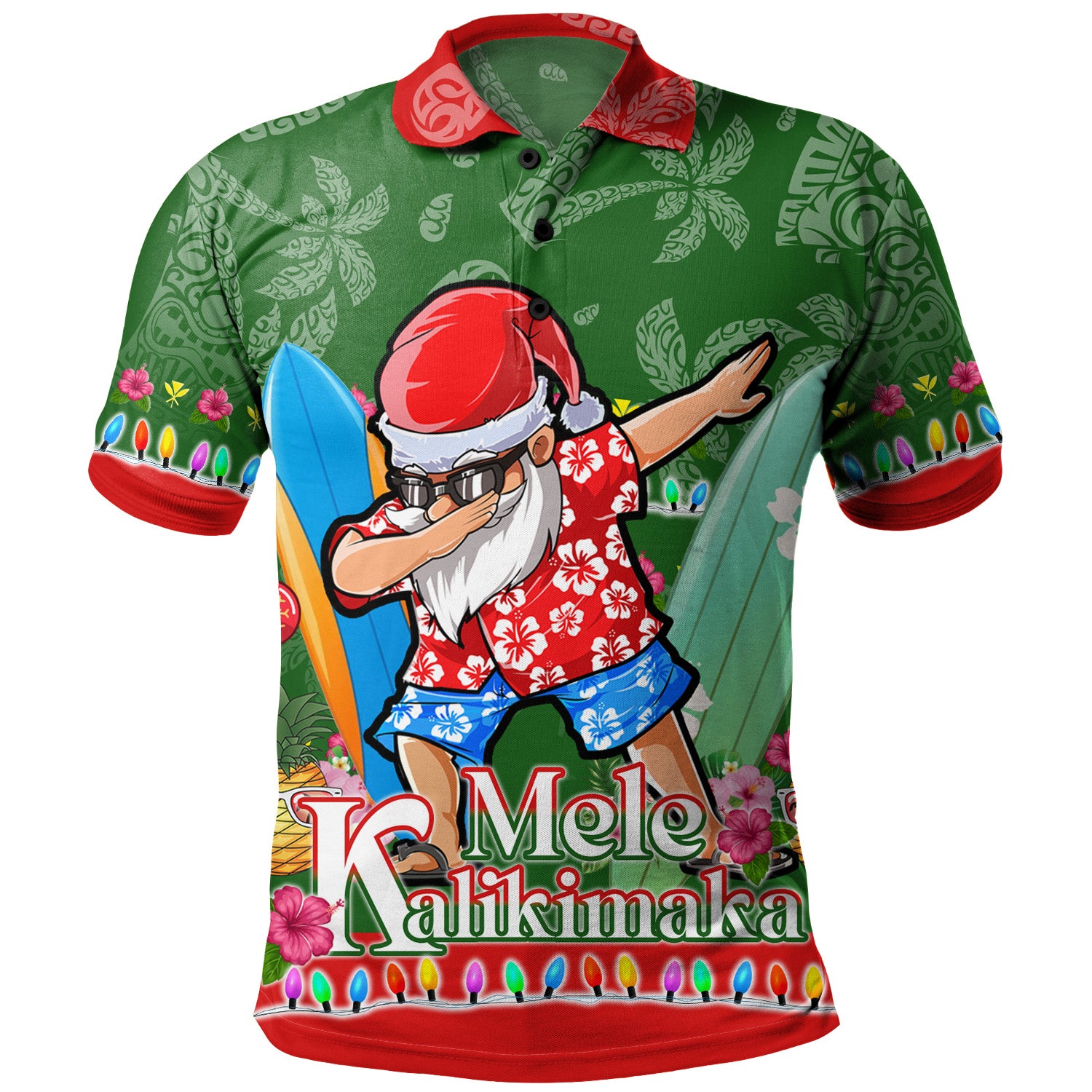 Hawaii Polo Shirt Mele Kalikimaka Dabbing Santa Christmas Style
