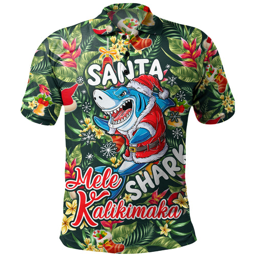 Hawaii Polo Shirt Mele Kalikimaka Santa Shark Tropical Style