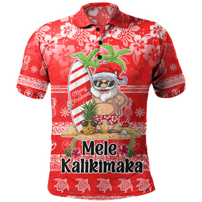 Hawaii Polo Shirt Mele Kalikimaka Merry Christmas Tree Pineapple Tropical