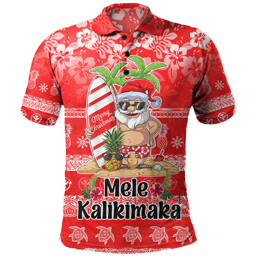 Hawaii Polo Shirt Mele Kalikimaka Merry Christmas Tree Pineapple Tropical