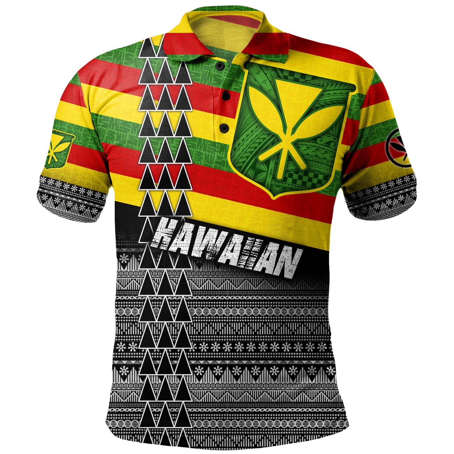 Hawaii Polo Shirt Kanaka Maoli Flag Polynesian Tribal Patterns Grunge Style
