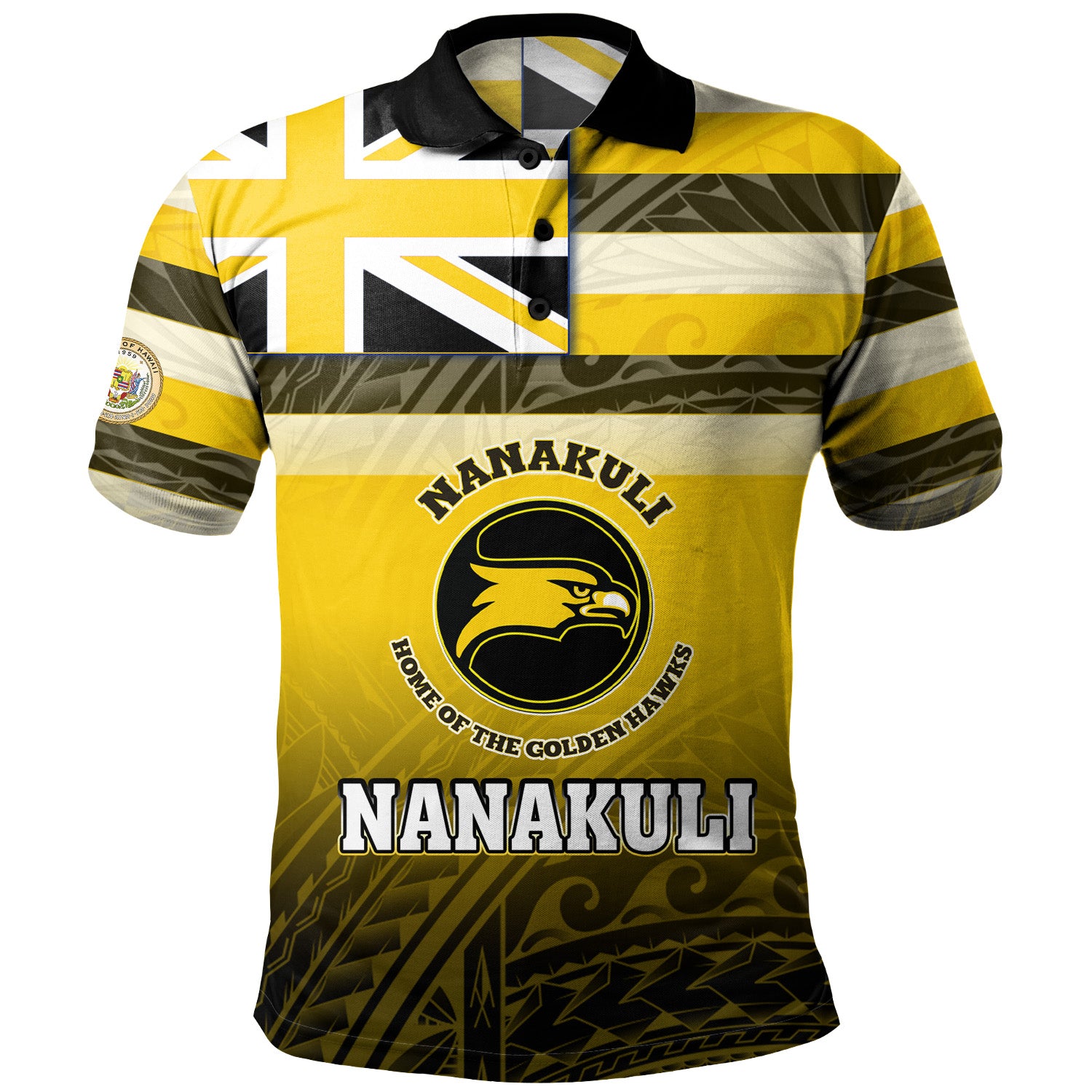 Hawaii Custom Nanakuli High and Intermediate School Polo Shirt Flag Color With Traditional Patterns ( Yellow Black )