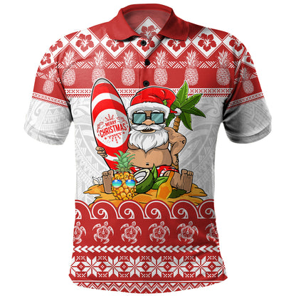 Hawaii Polo Shirt Santa Surfing Merry Christmas Kanaka Maoli