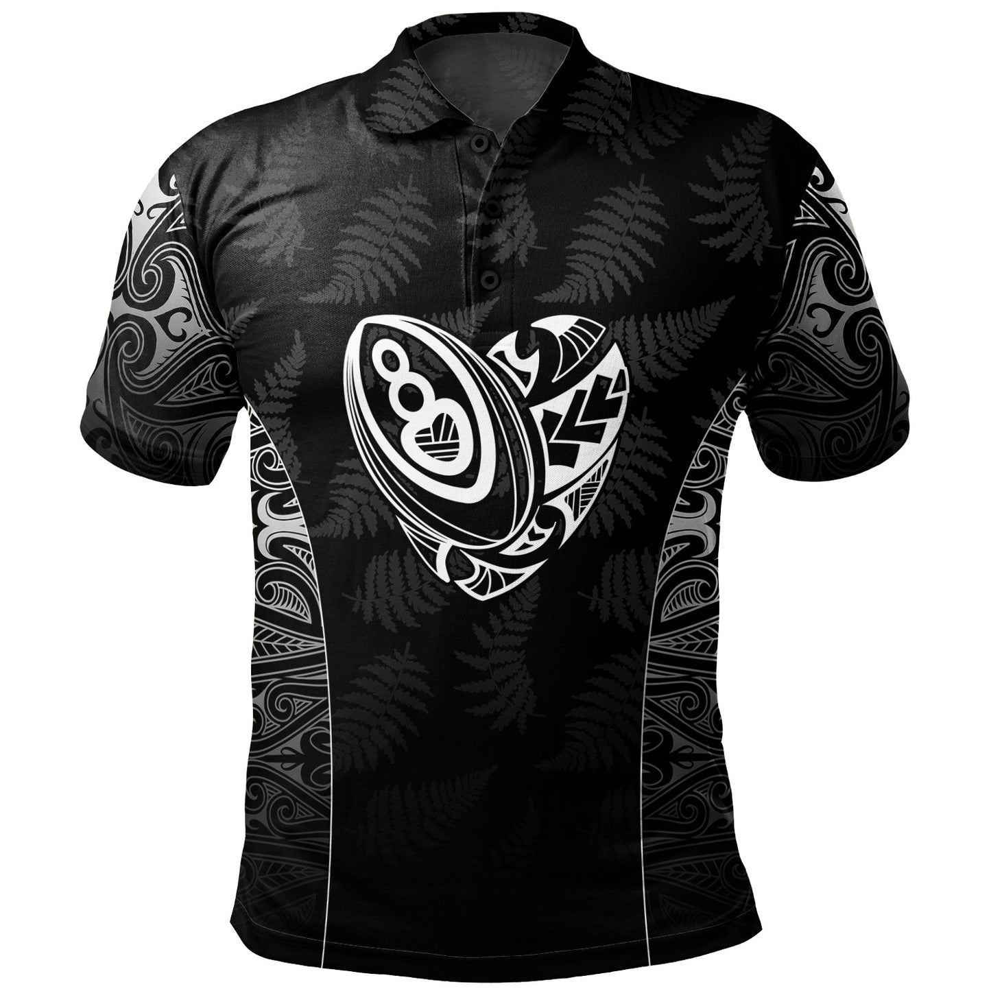 New Zealand Personalized Polo Shirt Rugby Heart Maori Style Silver Fern