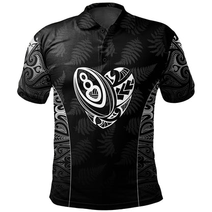 New Zealand Personalized Polo Shirt Rugby Heart Maori Style Silver Fern