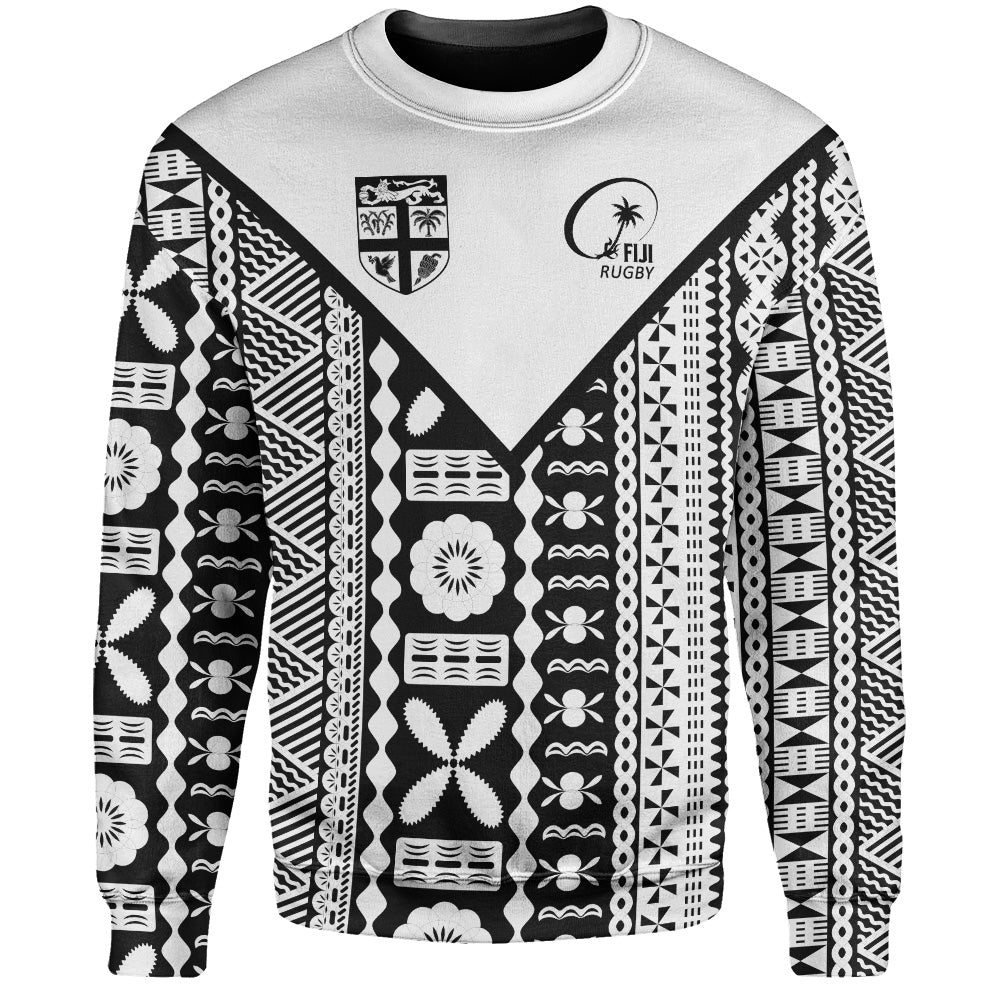 Fiji Rugby Tapa Sweatshirt Fiji Flag Coat Of Arms Pattern