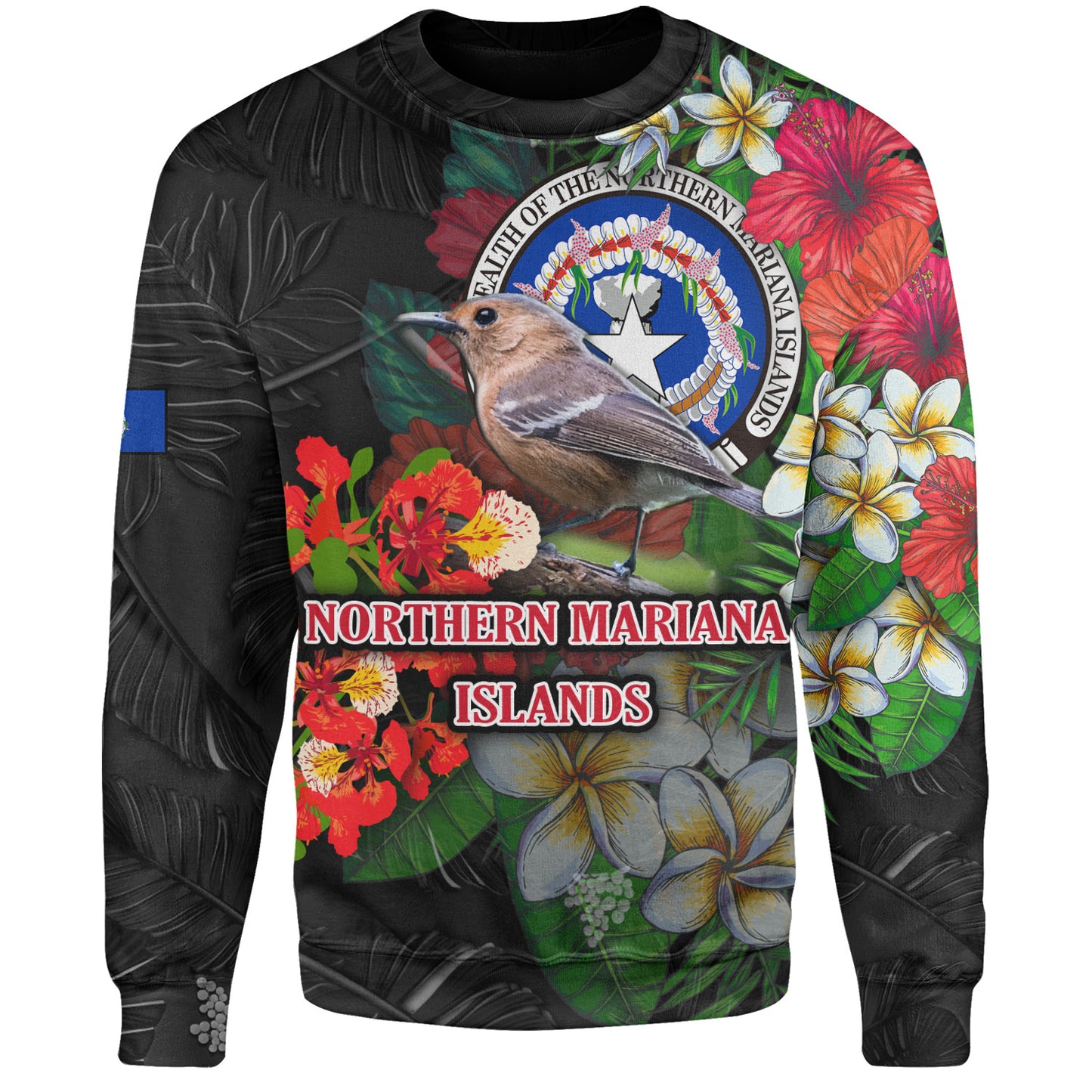 Northern Mariana Islands Sweatshirt Hibiscus And Plumeria With Palm Branches Vintage Style