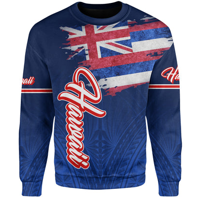 Hawaii Sweatshirt Hawaii Flag Blue Color Polynesian Patterns Grunge Style
