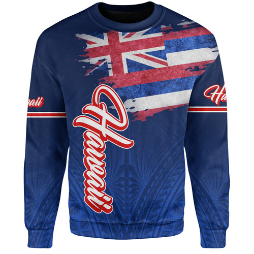 Hawaii Sweatshirt Hawaii Flag Blue Color Polynesian Patterns Grunge Style