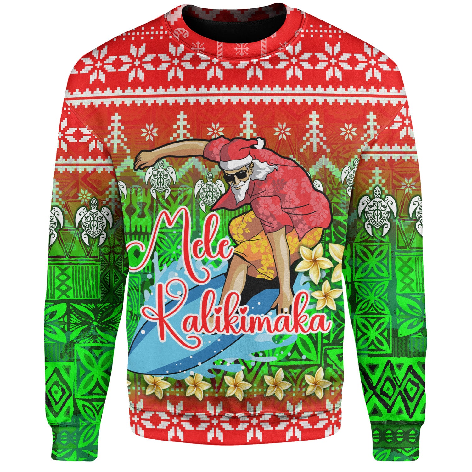 Hawaii Sweatshirt Santa Surfing Mele Kalikimaka Style