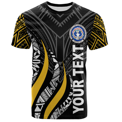 Northern Mariana Islands Custom Personalised T-Shirt - CNMI Strong Fire Pattern Gold