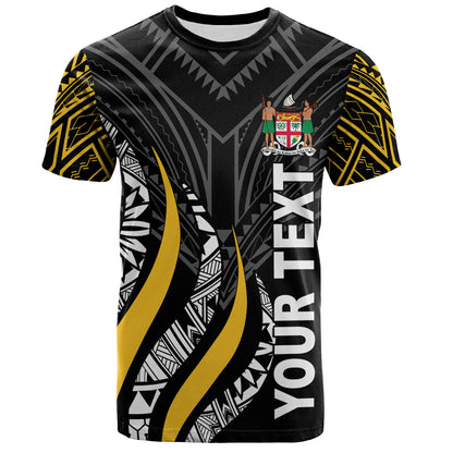 Fiji Custom Personalised T-Shirt - Fiji Strong Fire Pattern Gold