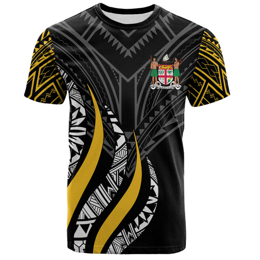 Fiji Custom Personalised T-Shirt - Fiji Strong Fire Pattern Gold