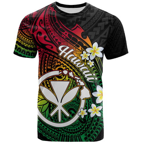 Hawaii T-Shirt Custom Plumeria Flowers Tribal Motif Reggae