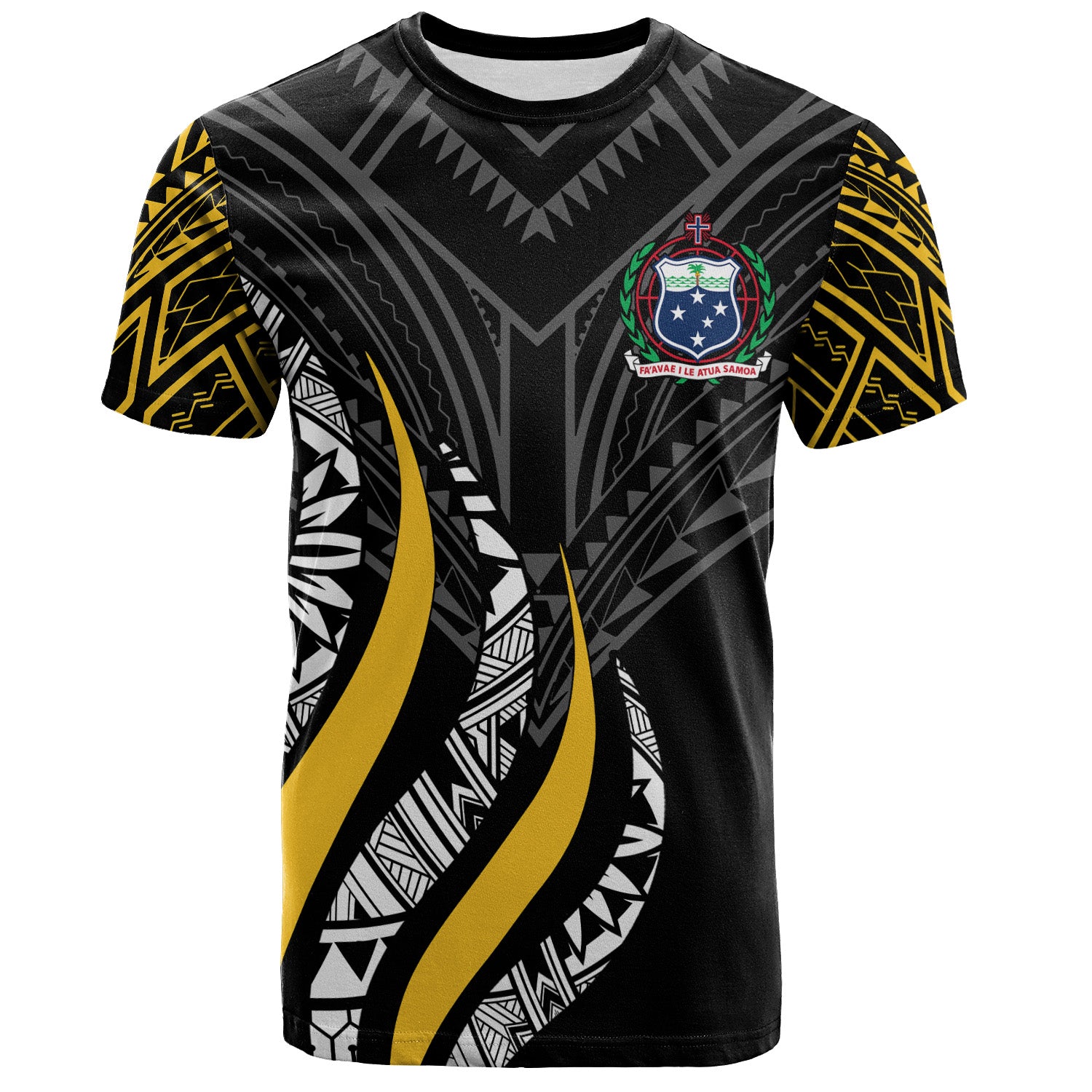 Samoa Custom Personalised T-Shirt - Samoa Strong Fire Pattern Gold