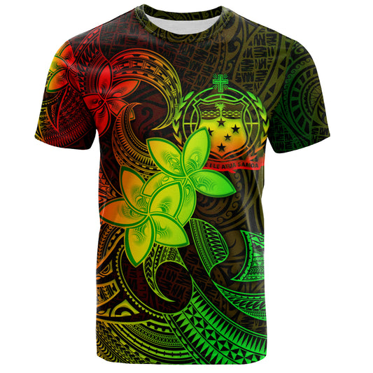 Samoa T-Shirt Plumeria Flowers Vintage Style Reggae Colors