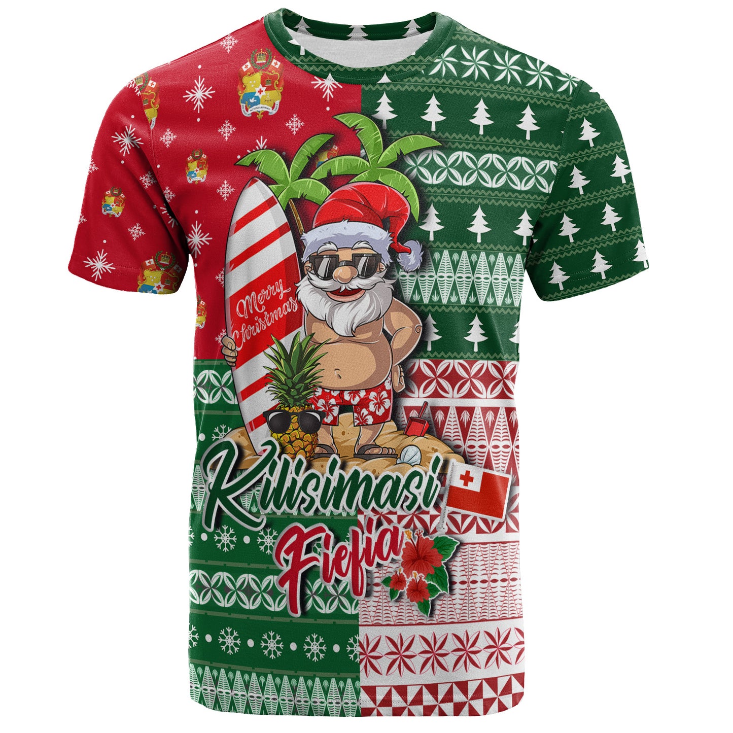 Tonga T-Shirt Kilisimasi Fiefia Tropical Xmas Patterns
