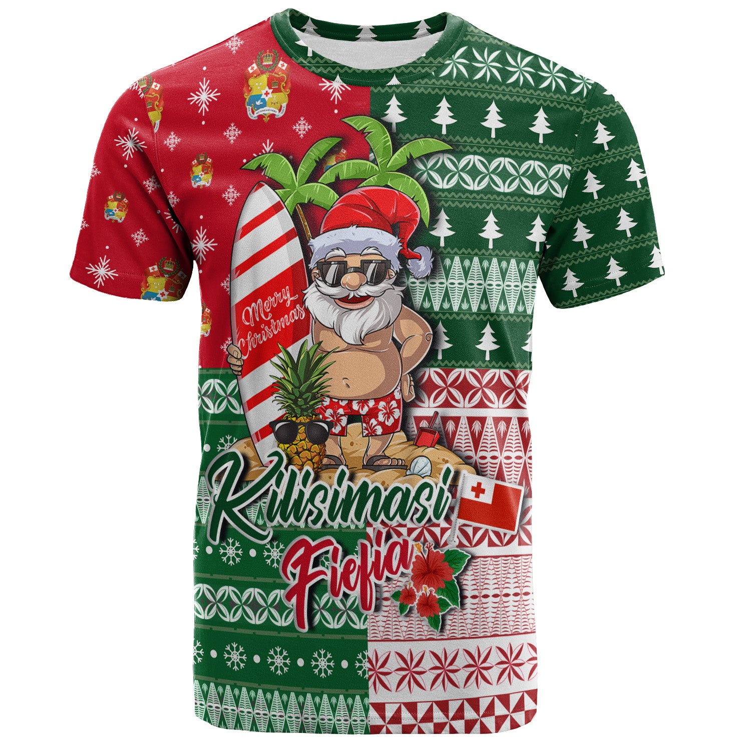 Tonga T-Shirt Kilisimasi Fiefia Tropical Xmas Patterns