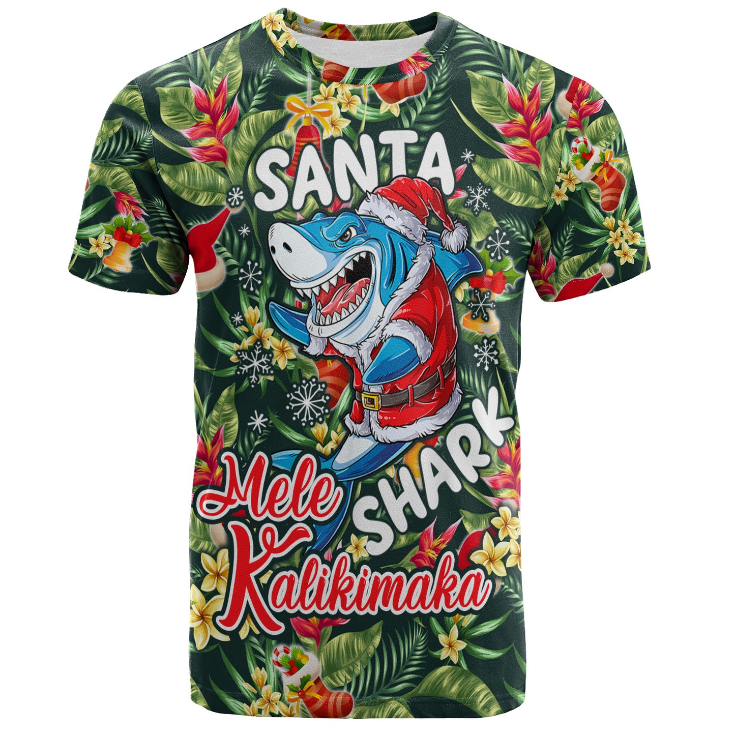 Hawaii T-Shirt Mele Kalikimaka Santa Shark Tropical Style