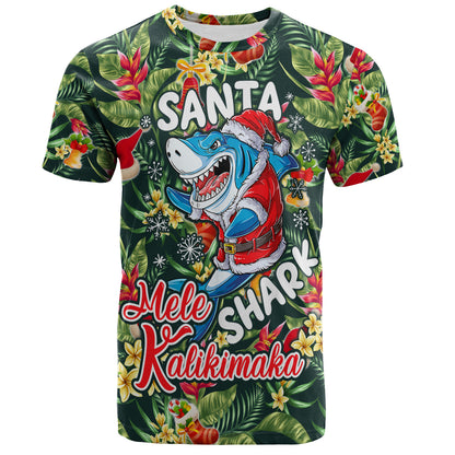 Hawaii T-Shirt Mele Kalikimaka Santa Shark Tropical Style