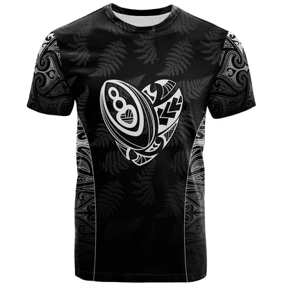 New Zealand Personalized T-Shirt Rugby Heart Maori Style Silver Fern