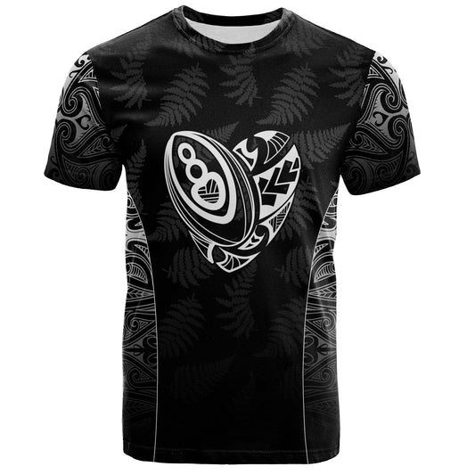 New Zealand Personalized T-Shirt Rugby Heart Maori Style Silver Fern