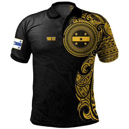 Gambier Islands Polo Shirt Custom Polynesian Half Sleeve Gold Tattoo With Seal Black