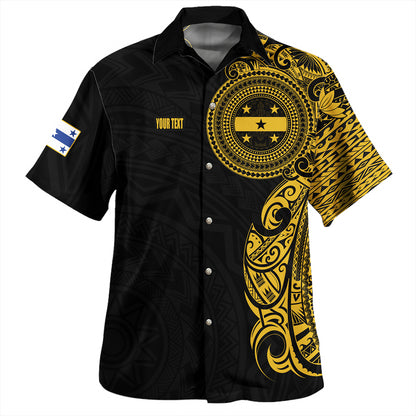 Gambier Islands Hawaiian Shirt Custom Polynesian Half Sleeve Gold Tattoo With Seal Black