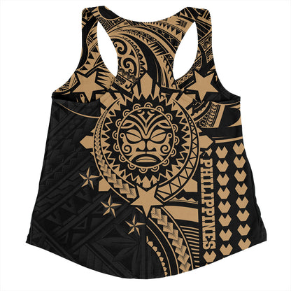 Philippines Filipinos Women Tank - Proud To Be Filipino Tribal Sun Batok Gold Style