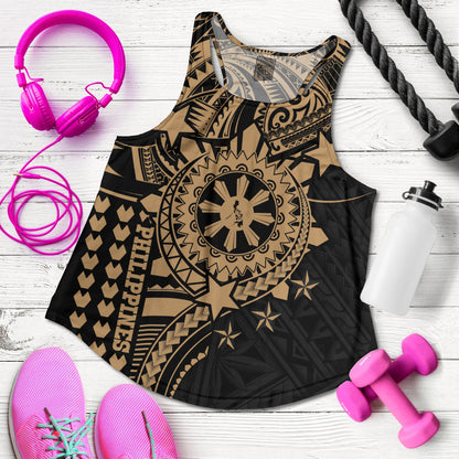 Philippines Filipinos Women Tank - Proud To Be Filipino Tribal Sun Batok Gold Style