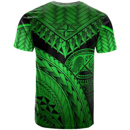 American Samoa Custom Personalised T-Shirt Green - Polynesian Necklace and Lauhala