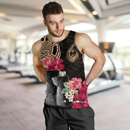 Guam Tank Top Black Latte Stone With Hibiscus Flower Tribal