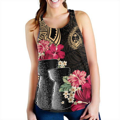 Guam Women Tank Black Latte Stone With Hibiscus Flower Tribal